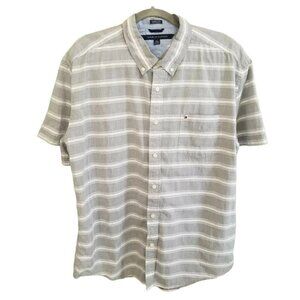Tommy Hilfiger Sz XL Classic Fit Button Up Shirt Gray White Short Sleeve Cotton
